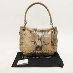 Coach Multicolor Python Embossed Leather Turn Lock Top Handle Bag
