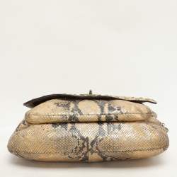 Coach Multicolor Python Embossed Leather Turn Lock Top Handle Bag