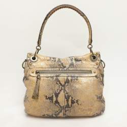Coach Multicolor Python Embossed Leather Turn Lock Top Handle Bag