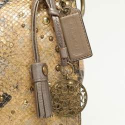 Coach Multicolor Python Embossed Leather Turn Lock Top Handle Bag