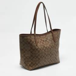 Coach Brown Signature Coated Canvas and Leather City Tote