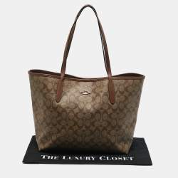 Coach Brown Signature Coated Canvas and Leather City Tote