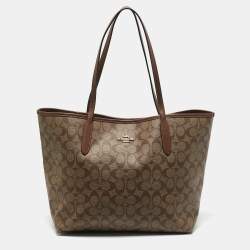 Coach Brown Signature Coated Canvas and Leather City Tote