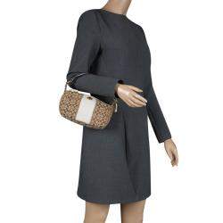 Pre Owned حقيبة كوتش كانفاس بيج/أبيض بالشعار