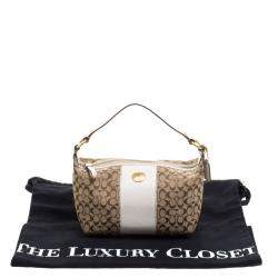 Pre Owned حقيبة كوتش كانفاس بيج/أبيض بالشعار