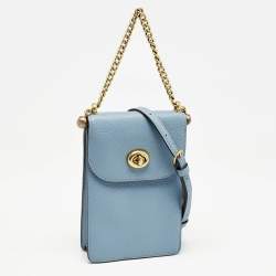 Coach Light Blue Leather Liv Phone Crossbody Bag