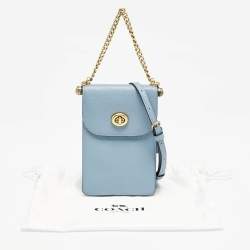 Coach Light Blue Leather Liv Phone Crossbody Bag