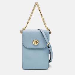 Coach Light Blue Leather Liv Phone Crossbody Bag