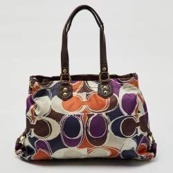 Coach Multicolor Ashley Logo Scarf Print Satin and Patent Leather Tote
