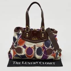 Coach Multicolor Ashley Logo Scarf Print Satin and Patent Leather Tote