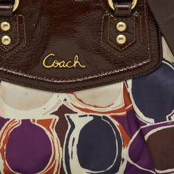 Coach Multicolor Ashley Logo Scarf Print Satin and Patent Leather Tote