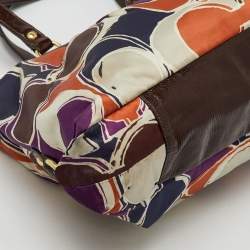 Coach Multicolor Ashley Logo Scarf Print Satin and Patent Leather Tote