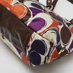 Coach Multicolor Ashley Logo Scarf Print Satin and Patent Leather Tote