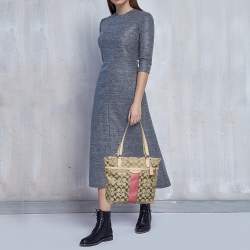 Coach Beige Signature Canvas and Leather Top Zip Tote 