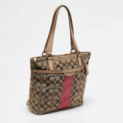 Coach Beige Signature Canvas and Leather Top Zip Tote 