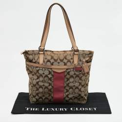 Coach Beige Signature Canvas and Leather Top Zip Tote 