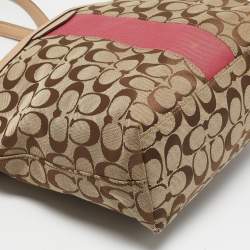 Coach Beige Signature Canvas and Leather Top Zip Tote 