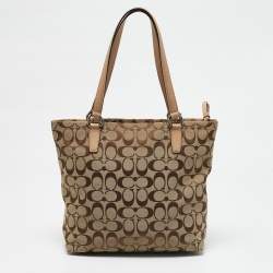 Coach Beige Signature Canvas and Leather Top Zip Tote 