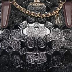 Coach Black/Burgundy Signature Embossed Patent Leather Margot Satchel