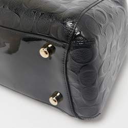 Coach Black/Burgundy Signature Embossed Patent Leather Margot Satchel