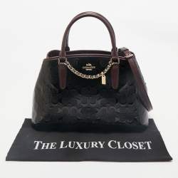 Coach Black/Burgundy Signature Embossed Patent Leather Margot Satchel