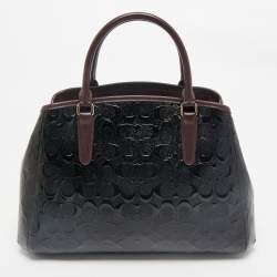 Coach Black/Burgundy Signature Embossed Patent Leather Margot Satchel