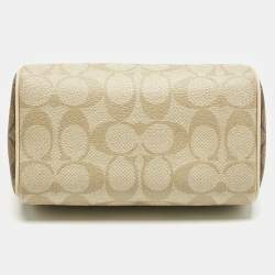 Coach Beige Signature Coated Canvas and Leather Mini Rowan Satchel