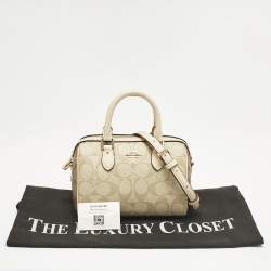 Coach Beige Signature Coated Canvas and Leather Mini Rowan Satchel