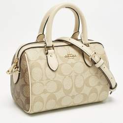 Coach Beige Signature Coated Canvas and Leather Mini Rowan Satchel