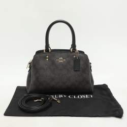 Coach Brown/Black Signature Coated Canvas and Leather Mini Lillie Carryall Satchel