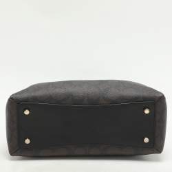 Coach Brown/Black Signature Coated Canvas and Leather Mini Lillie Carryall Satchel