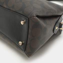 Coach Brown/Black Signature Coated Canvas and Leather Mini Lillie Carryall Satchel