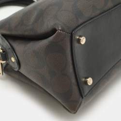 Coach Brown/Black Signature Coated Canvas and Leather Mini Lillie Carryall Satchel