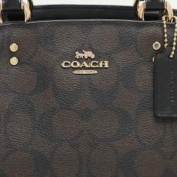 Coach Brown/Black Signature Coated Canvas and Leather Mini Lillie Carryall Satchel