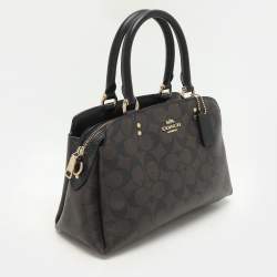 Coach Brown/Black Signature Coated Canvas and Leather Mini Lillie Carryall Satchel