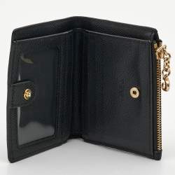 Pre Owned Coach Black Crossgrain Leather Compact Wallet