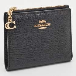 Pre Owned Coach Black Crossgrain Leather Compact Wallet