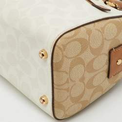 Pre Owned Coach Off White/Brown Signature Coated Canvas and Leather Rowan Boston Bag