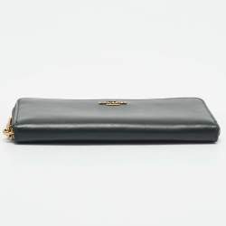 Coach Dark Green Leather Accordion Zip Around Wallet