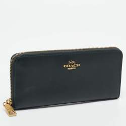 Coach Dark Green Leather Accordion Zip Around Wallet