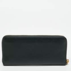 Coach Dark Green Leather Accordion Zip Around Wallet