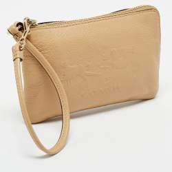 Coach Beige Leather Zip Wristlet Pouch