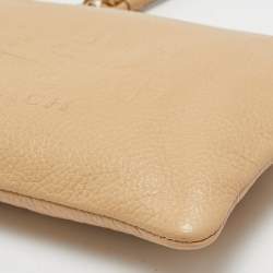 Coach Beige Leather Zip Wristlet Pouch