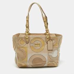 Coach Beige Mix Leather Mia Inlaid C Tote