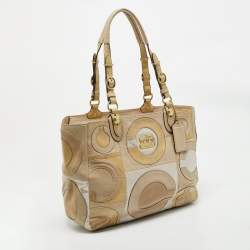 Coach Beige Mix Leather Mia Inlaid C Tote