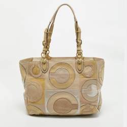 Coach Beige Mix Leather Mia Inlaid C Tote