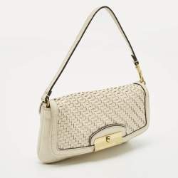 Coach White Woven Leather Kristin Clutch Bag