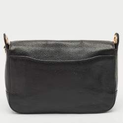 Coach Black Leather Logo Embossed Jes Flap Messenger Bag