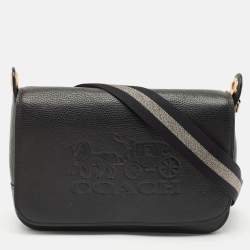 Coach Black Leather Logo Embossed Jes Flap Messenger Bag