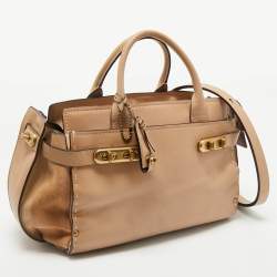 Coach Tan Leather and Suede Double Swagger Tote